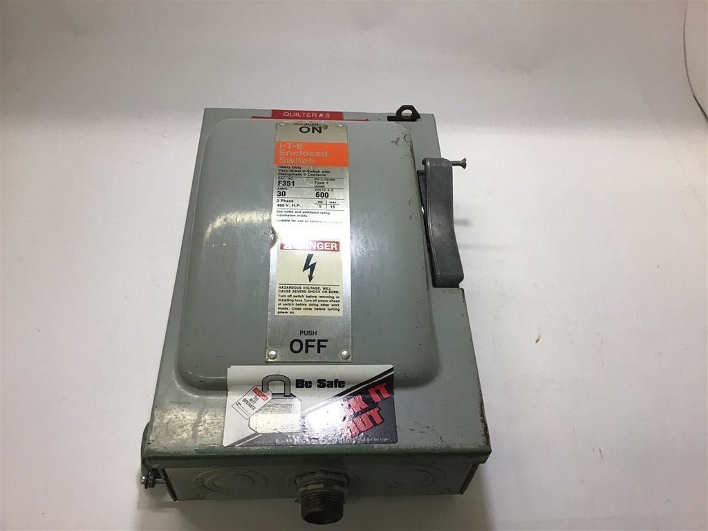 I-T-E F-351 Fusible Safety Switch 30 Amp 600 Vac 3 Phase
