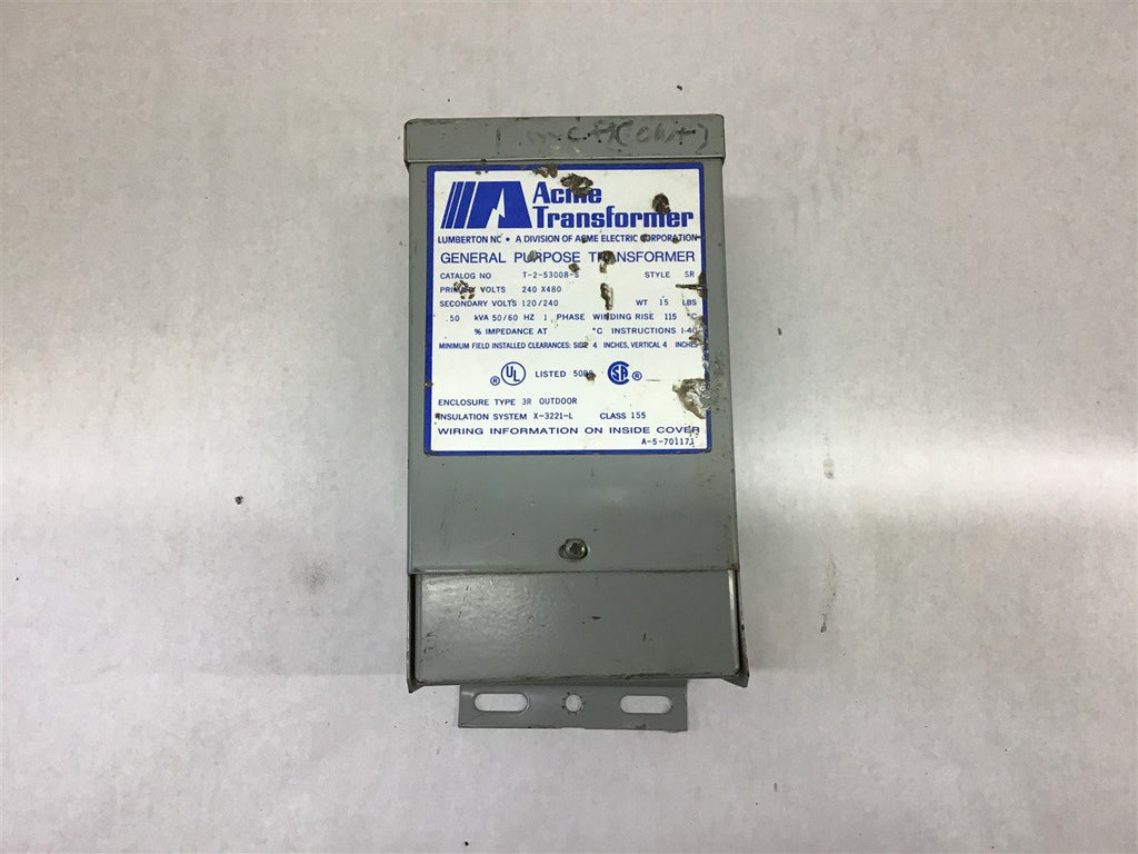 Acme Transformer T-2-53008-S .50 KVA 240x480 Prim 120/240 Sec Volt Single Phase