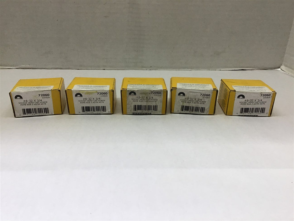 Holo-Krome #8-32x3/4 Socket Head Cap Screw 100 Ea Per Box Lot of 5 Boxes