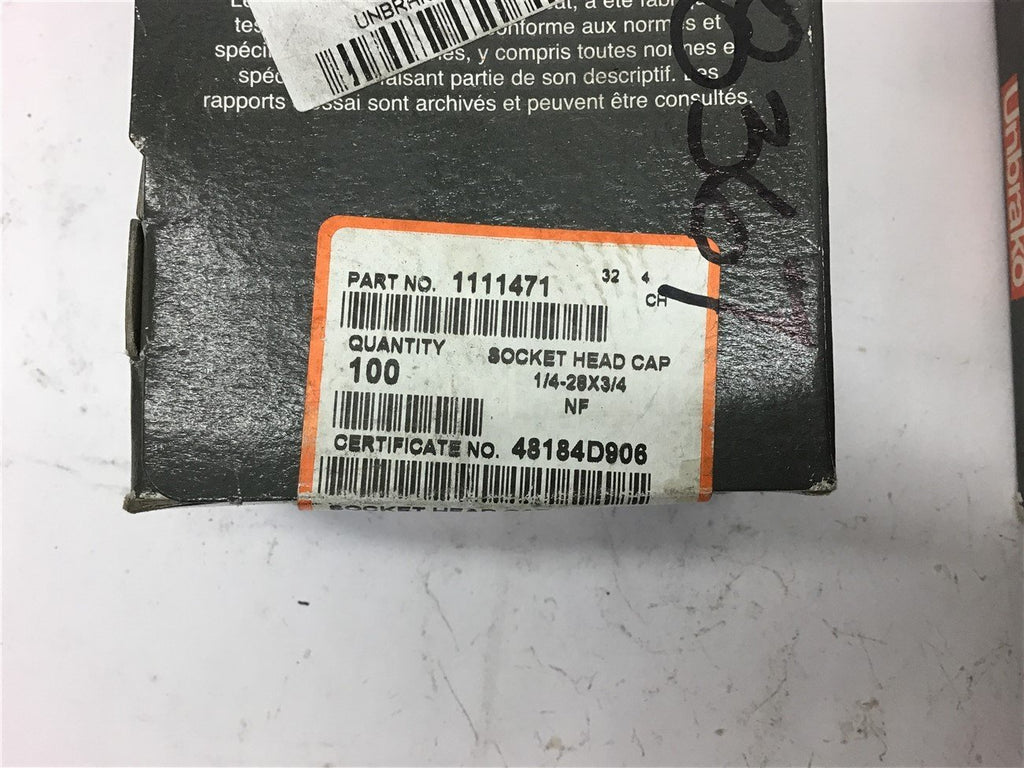Unbrako 1111471 1/4-28x3/4 Socket Head Cap