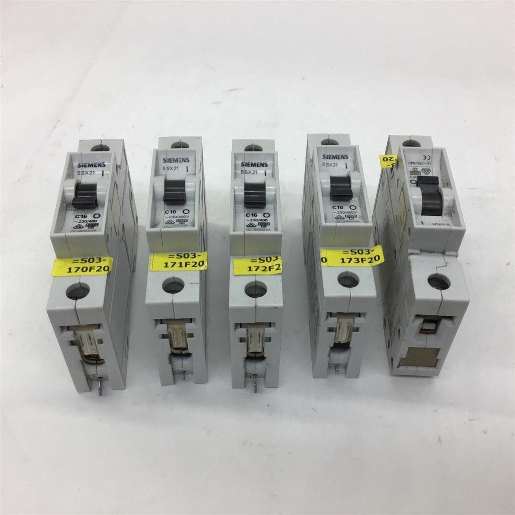 Siemens 5SX21 C10 Circuit Breaker Lot of 5