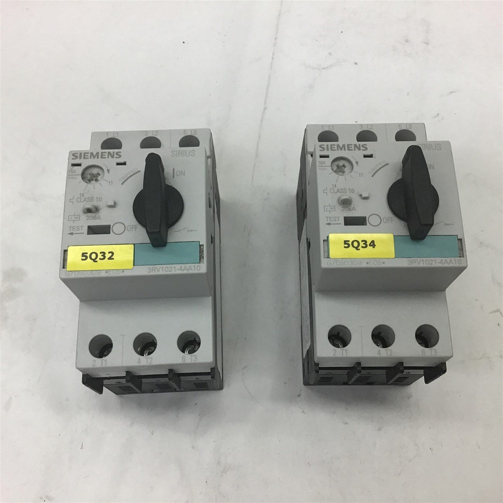 Siemen 3RV1021-4AA10 Sirius Circuit Breaker 16A Class 10 Lot of 2