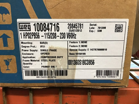 Weg 00136OS1BCDB56 1 HP AC Motor 115/208-230 V Single Phase 2P 3600 Rpm 56Fr