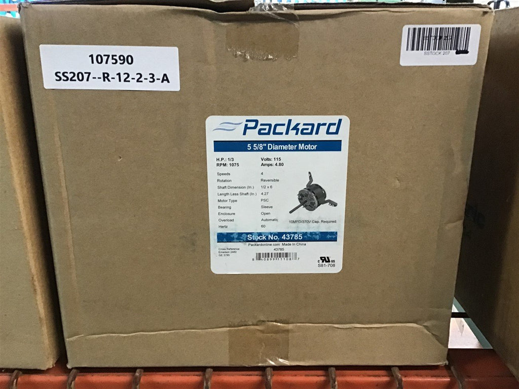 Packard 43785 1/3 HP AC Motor 115 Volts 1075 Rpm 4.80 Amps