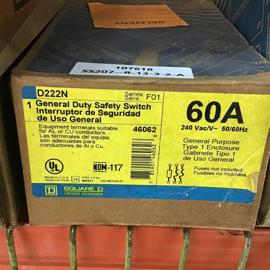 Square D D222N 60 Amp Safety Switch 240 Vac Type 1