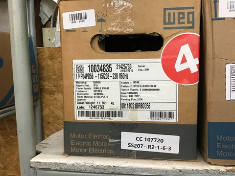 Weg 00118OS1BRBOD56 1 HP AC Motor 115/208-230 V Single Phase 4P 1800 Rpm 56 Fr