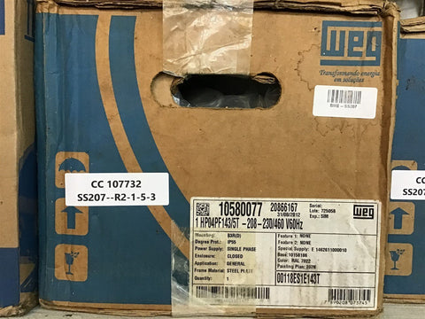 Weg 0018ES1E143T 1 Hp AC Motor 208-230/460 V Single Phase 4P 1800 Rpm 143/5T Fr