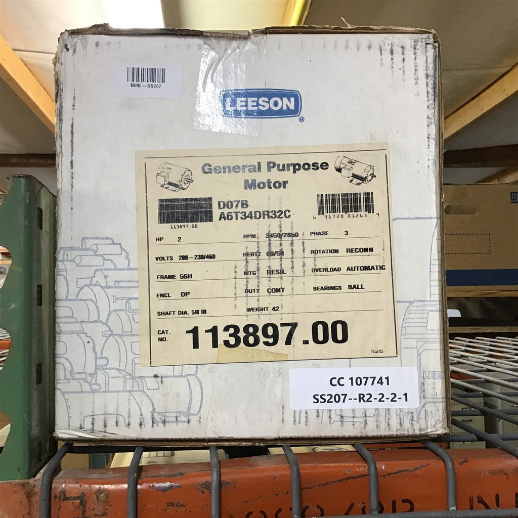 Leeson 113897.00 2 HP AC Motor 208-230/460 Volts 3 Phase 3450 Rpm 4P 56H Frame