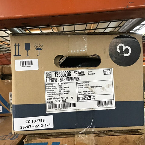 Weg 00136ES3E56-S 1 HP AC Motor 208-230/460 Volts 3 Phase 2P 3600 Rpm 56 Fr