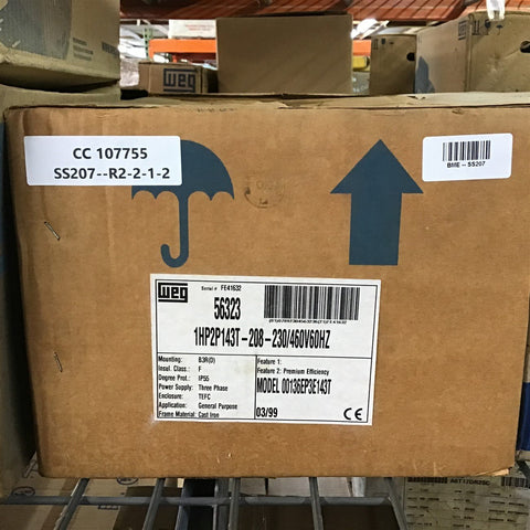 Weg 00136EP3E143T 1 HP AC Motor 208-230/460 V 3 Phase 2P 3600 Rpm 143T Fr