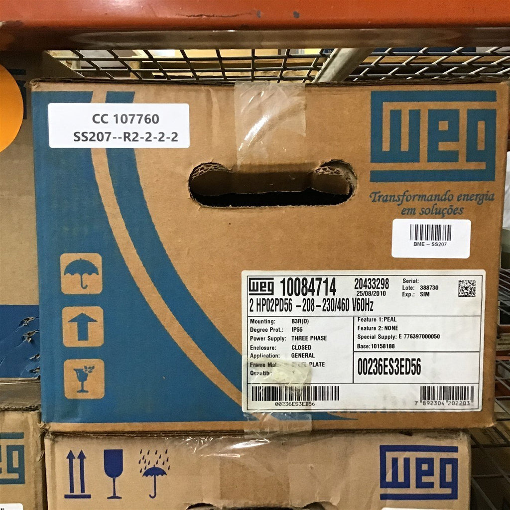 Weg 00236ES3ED56 2 HP AC Motor 208-230/460 V 3 Phase 2P 3600 Rpm 56 Frame
