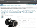 Weg 00336ET3E182TC-S 3 HP AC Motor 208-230/460 V 3 Phase 2P 3600 Rpm 182/4TC