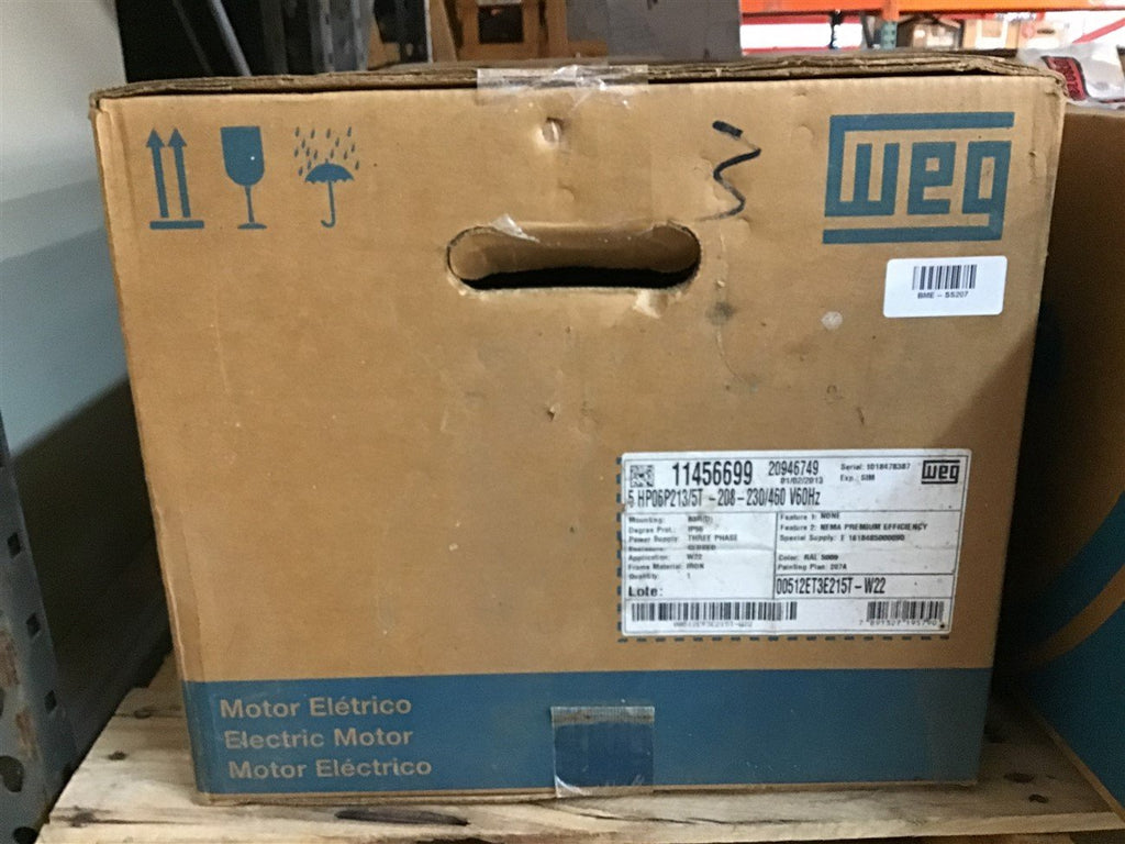 Weg 00512ET3E215T-W22 5 HP AC Motor 208-230/460 V 3 Phase 6P 1200 Rpm 213/5T Fr