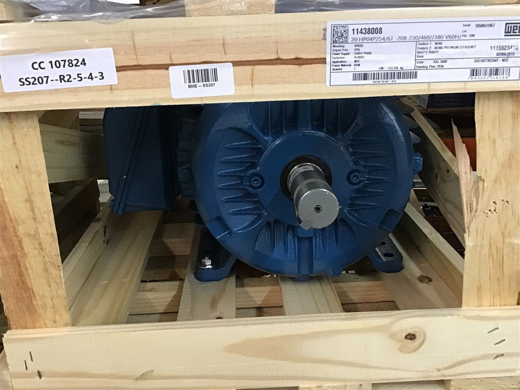 Weg 02018ET3E256T-W22 20 HP AC Motor 208-230/460 Volts 1800 Rpm 4P 254/6T Frame