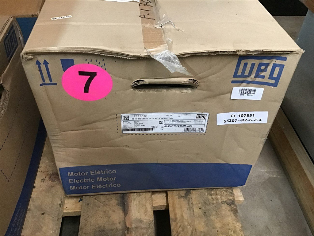 Weg 01536ET3E215JM-W22 15 HP AC Motor 208-230/460 Volts 3600 Rpm 2P 213/5JM Fr