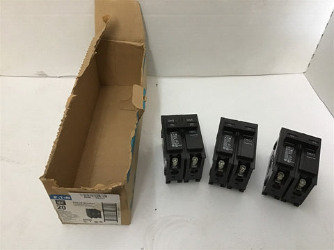 Eaton BR220 20 Amp 2 Pole Circuit Breaker Lot of 3