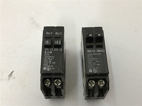 Eaton BD1515 2 Pole 15 Amp Circuit Breaker Lot of 2