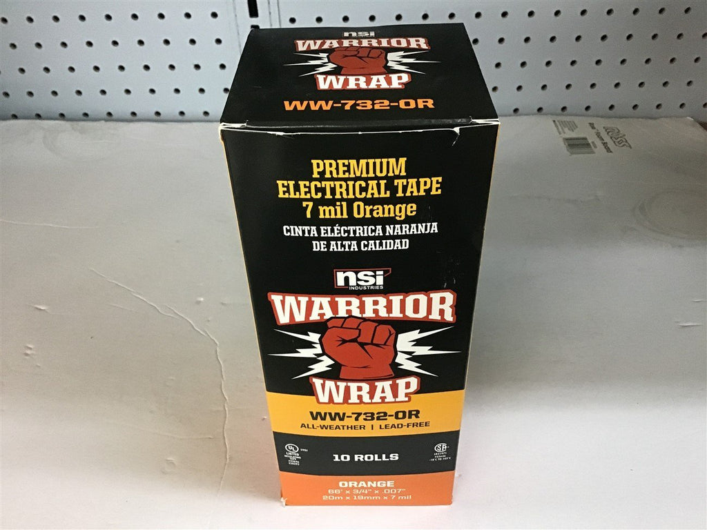 Warrior Wrap WW-732-OR Premium Electrical Tape 7 Mil Orange Box of 10