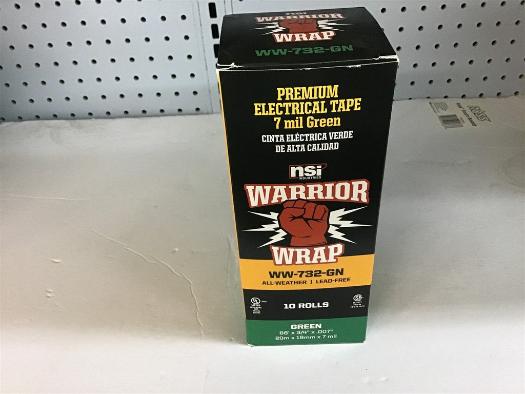 Warrior Wrap WW-732-GN Premium Electrical Tape 7 Mil Green Box of 10