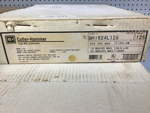 Cutler-Hammer BR1624L125 Indoor Load Center 240 Vac 16 Spaces Single Phase