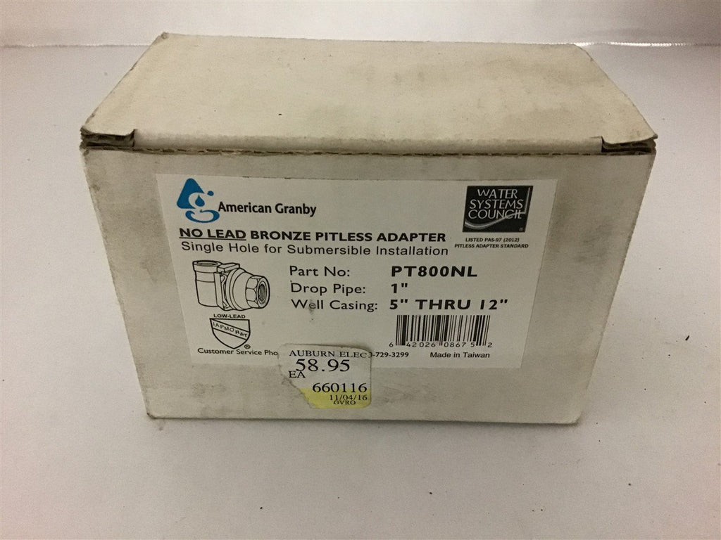 Harvard PT800NL Bronze Pitless Adapter No Lead 1" Drop Size 5" Thru 12" Casing