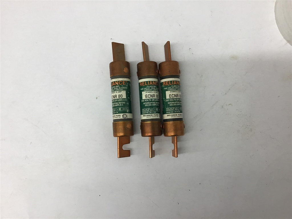 Reliance ECNR 80 Dual Element Fuse 80 Amp 250 Volt Lot of 3