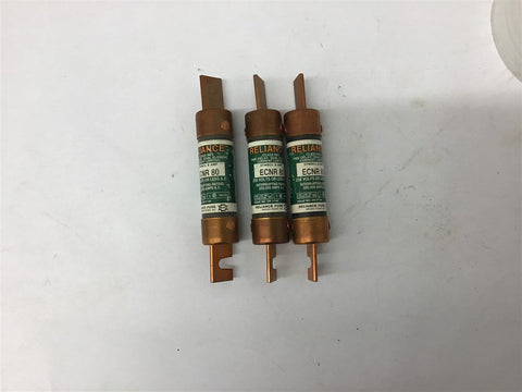 Reliance ECNR 80 Dual Element Fuse 80 Amp 250 Volt Lot of 3
