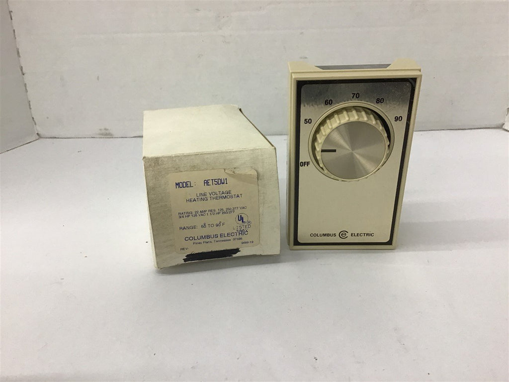 Columbus AET5DW1 Line Voltage Heating Thermostat 22 Amps 50-90 Degree F