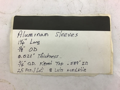 Aluminum Sleeves 1 1/4" Long 5/8" OD 0.021" Thickness Lot of 25