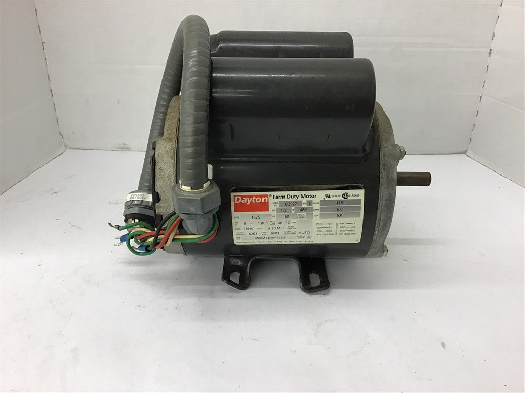 Dayton 8Q927 1/2 HP Farm Duty AC Motor 115 volts Single Phase 1625 Rpm 48Y Frame