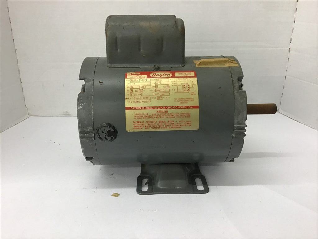 Dayton 6K880 3/4 Hp AC Motor 115 Volts 1725 Rpm 56 Frame Single Phase
