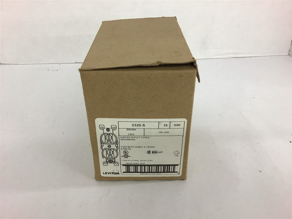 Leviton 5320-S Brown Duplex Outlet 2 Pole Grounding 15A-125V Box of 10