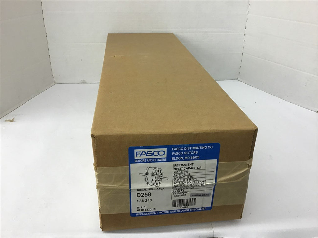 Fasco D258 1/5-1/10 Split Capacitor Motor 208/230 Volts 1550 Rpm 2 Speed