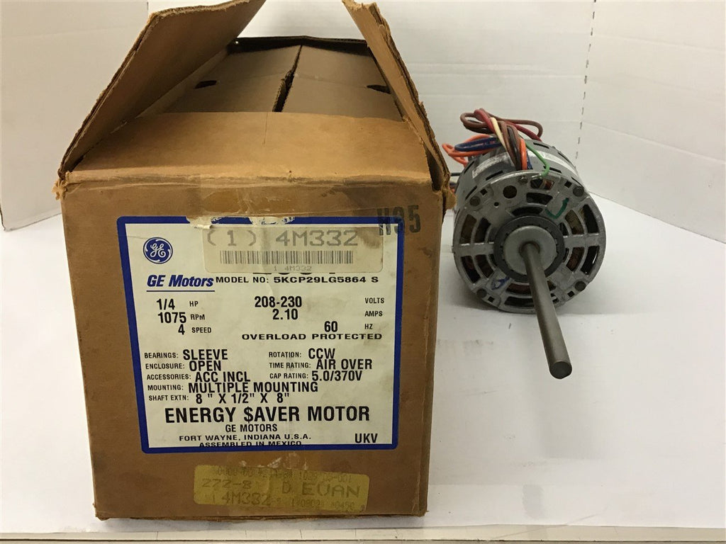 GE 5KCP29LG5864 1/4 HP Air Over motor 208-230 Volts 1075 Rpm 4 Speed