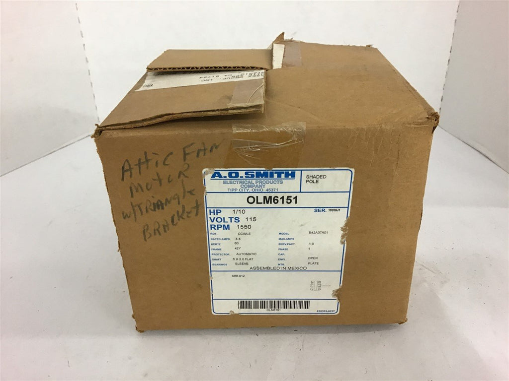A.O. Smith OLM6151 1/10 HP Shaded Poll 115 Volt 1550 Rpm 42Y Frame Single Phase