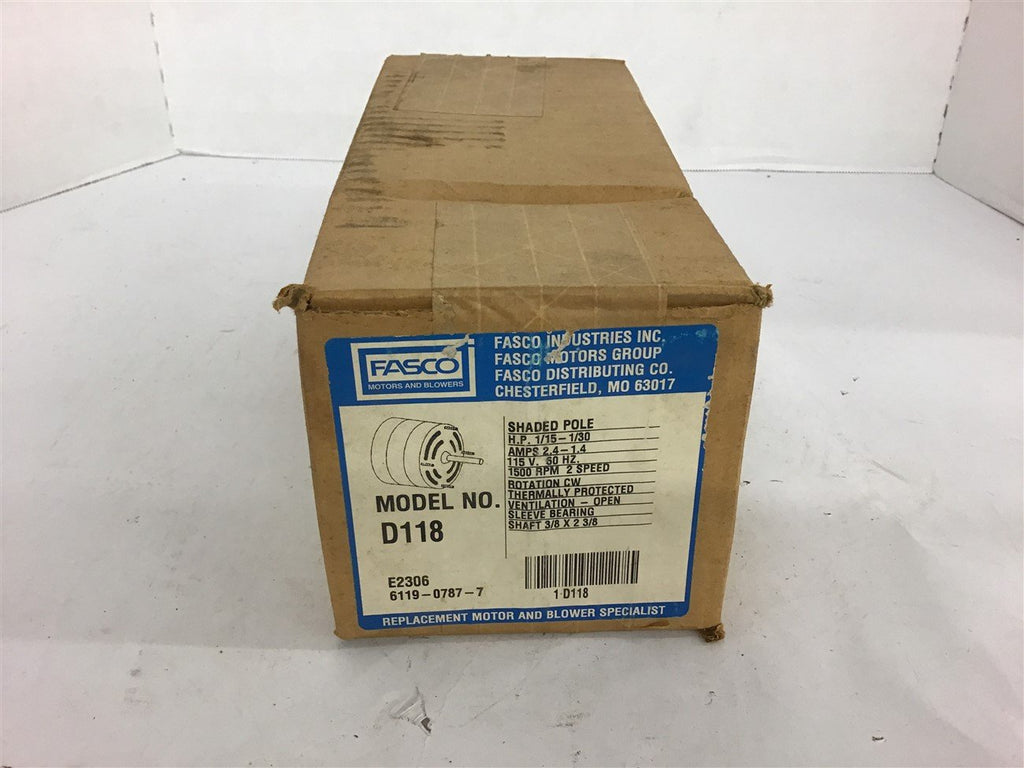 Fasco D118 1/15-1/30 Shaded Pole Motor 115 Volts 1500 Rpm 2 Speed