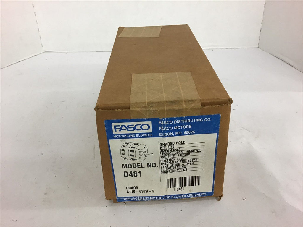 Fasco D481 1/10 Hp Shaded Pole Motor 115/208-230 V 1550 Rpm 1 Spd