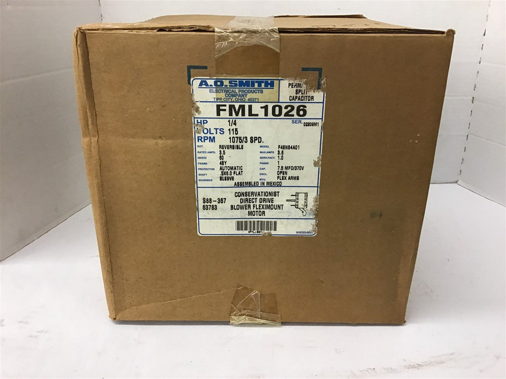 A.O. Smith FML1026 1/4 HP Blower Motor 115 Volts 1075 3 Spd