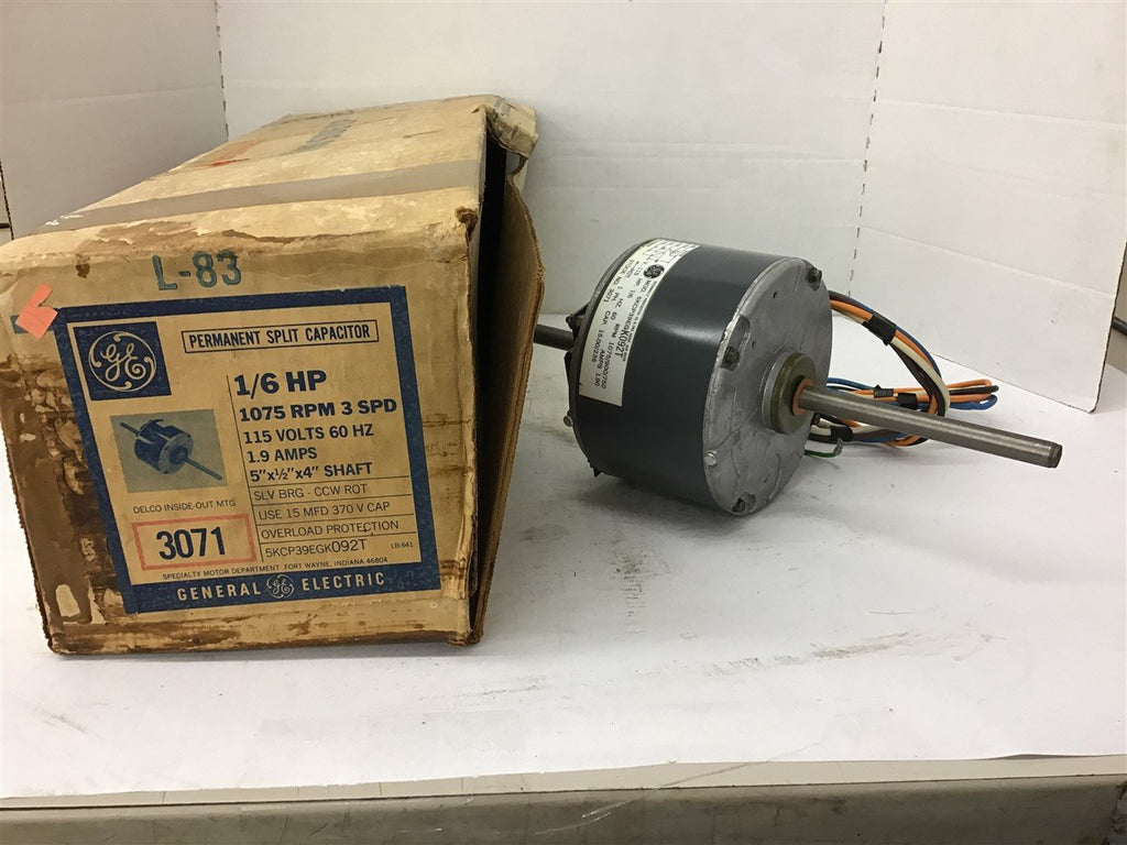 GE 3071 1/6 HP Permanent split Capacitor 1075 Rpm 3 Spd 115 Volts 1.9 Amps