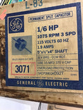 GE 3071 1/6 HP Permanent split Capacitor 1075 Rpm 3 Spd 115 Volts 1.9 Amps