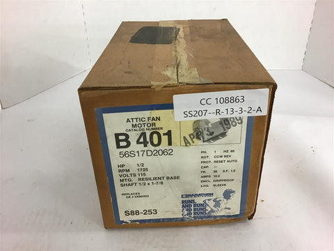 Marathon 56S17D2062 B401 Attic Fan Motor 1/2 HP 1725 Rpm 115 V Single Phase