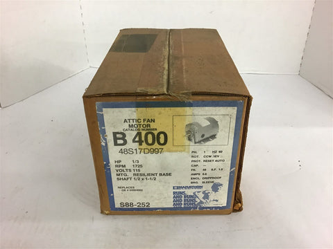 Marathon 48S17D997 B400 Attic Fan Motor 1/3 HP 1725 Rpm 115 Volts Single Phase