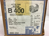 Marathon 48S17D997 B400 Attic Fan Motor 1/3 HP 1725 Rpm 115 Volts Single Phase