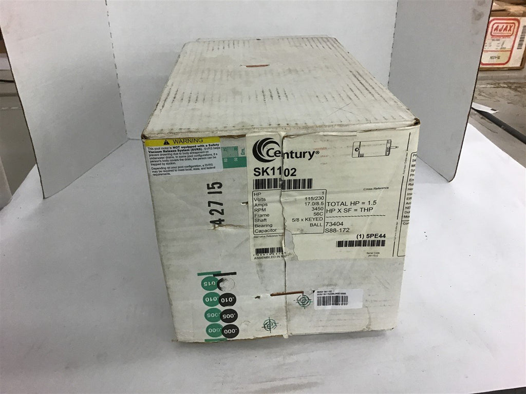 Century SK1102 1 HP AC Motor 115/230 volts 3450 Rpm 2P 56C Frame