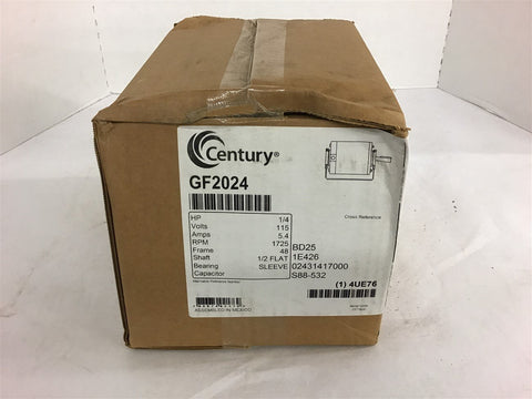 Century GF2024 1/4 HP HVAC Motor 115 Volts single Phase 1725 Rpm 48 Frame 5.4 A