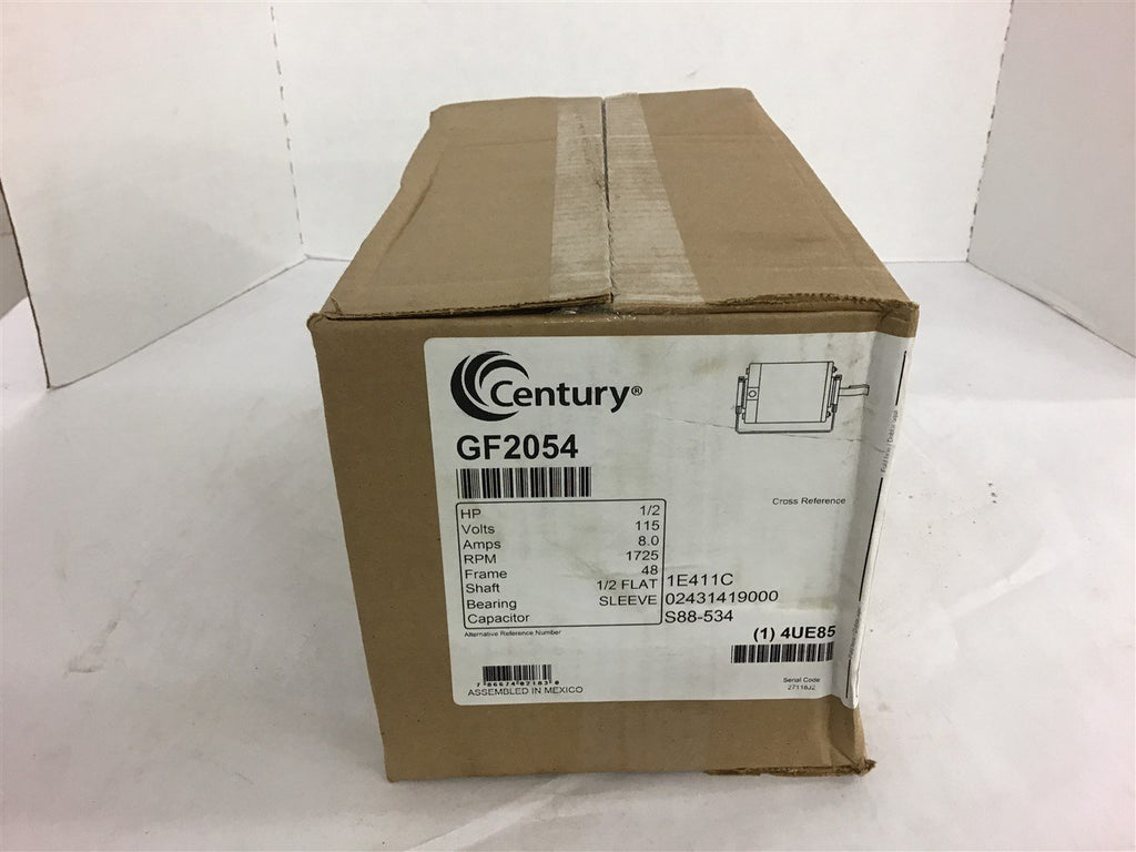 Century 2054 1/2 HP HVAC Motor 115 Volts 1725 Rpm 48 Frame 8.0 Amps