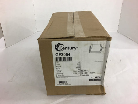 Century 2054 1/2 HP HVAC Motor 115 Volts 1725 Rpm 48 Frame 8.0 Amps