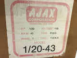 Ajax 1/20-43 1/20 HP AC Motor 115 volts 43 Rpm single Phase Type PSC