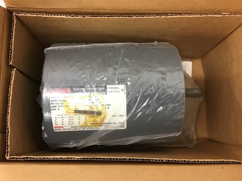 Ajax NTVAM-13 1/3 HP AC Motor 208-230/460 volts 1725 Rpm 4P 3 Phase 56C Frame