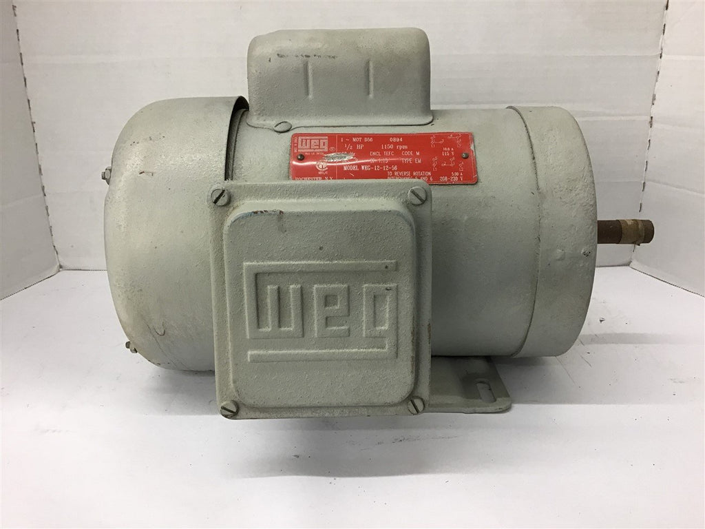 Weg 12 12 56 1/2 HP AC Motor 115 Volts 1150 Rpm 6P 56 Frame Single Phase